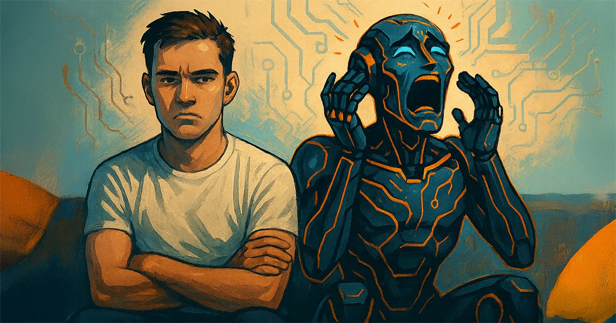 Emotionsloser Mensch gegen Emotionen bei Roboter